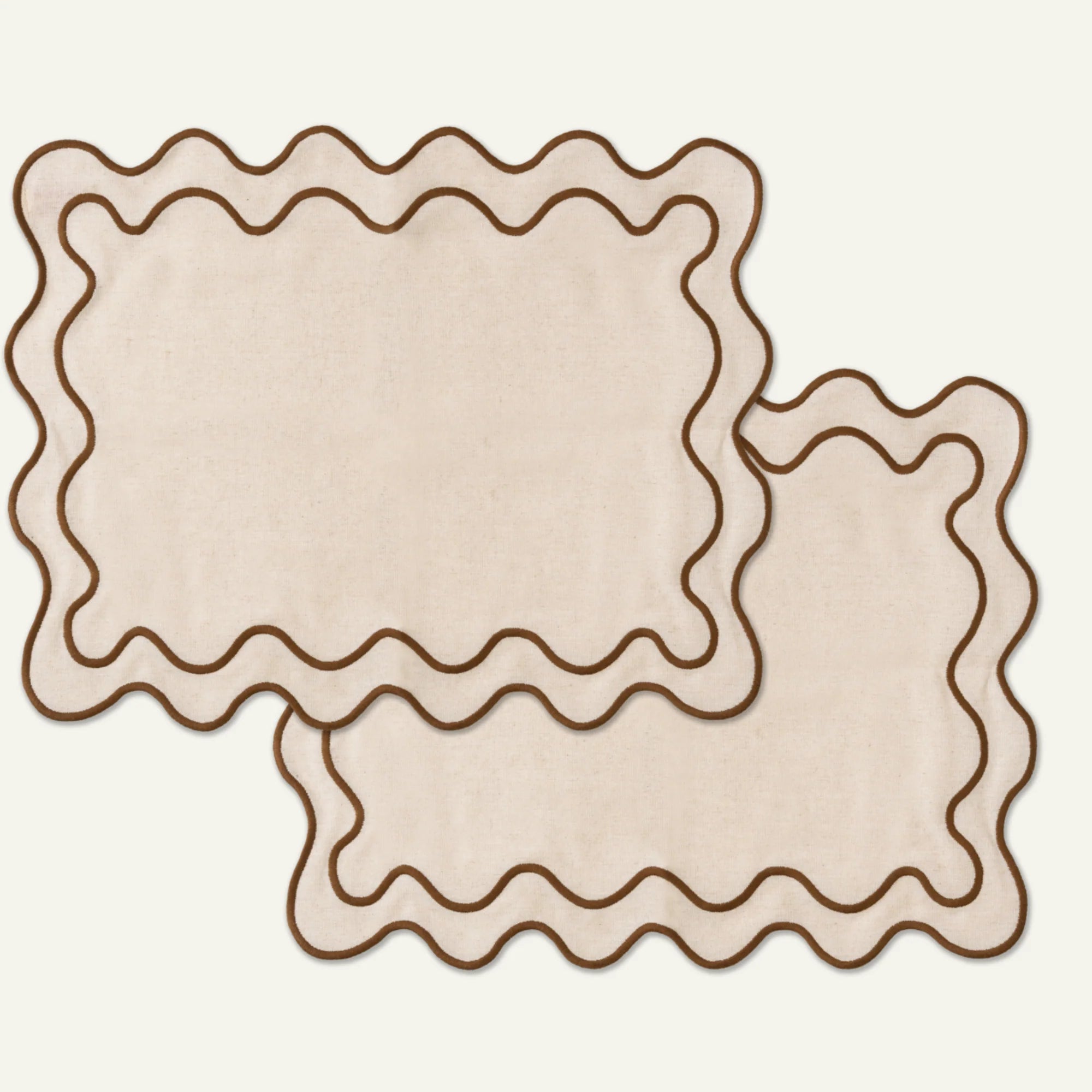 Kulu Club   Linnen placemats wavy beige-bruin / set van 2