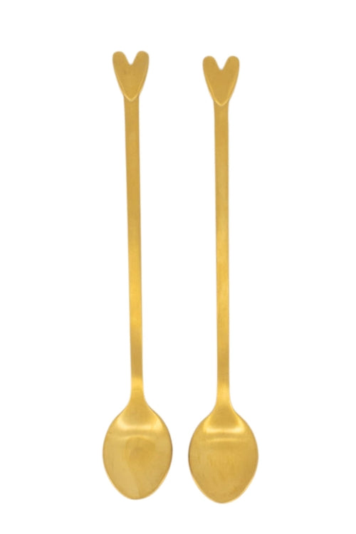 Zusss goudkleurige latte lepels met hartje, set van 2 voor een gedekte tafel