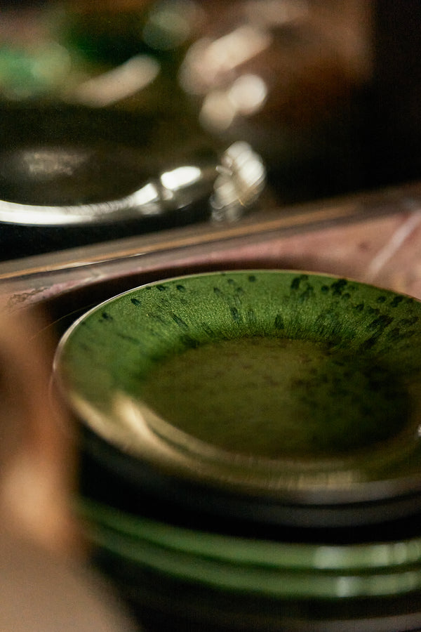 HK Living  The Emeralds: Ceramic dinner plate spotted green - set van 2 - Oosterlinck