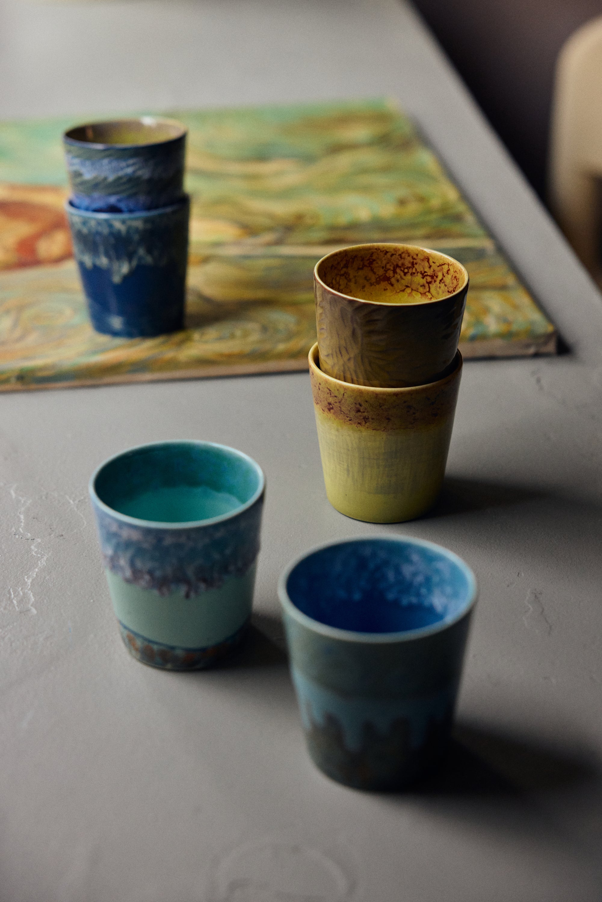 HK Living   70s Ceramics Coffee Mugs Self Portrait Van Gogh / set van 2 - Oosterlinck Home