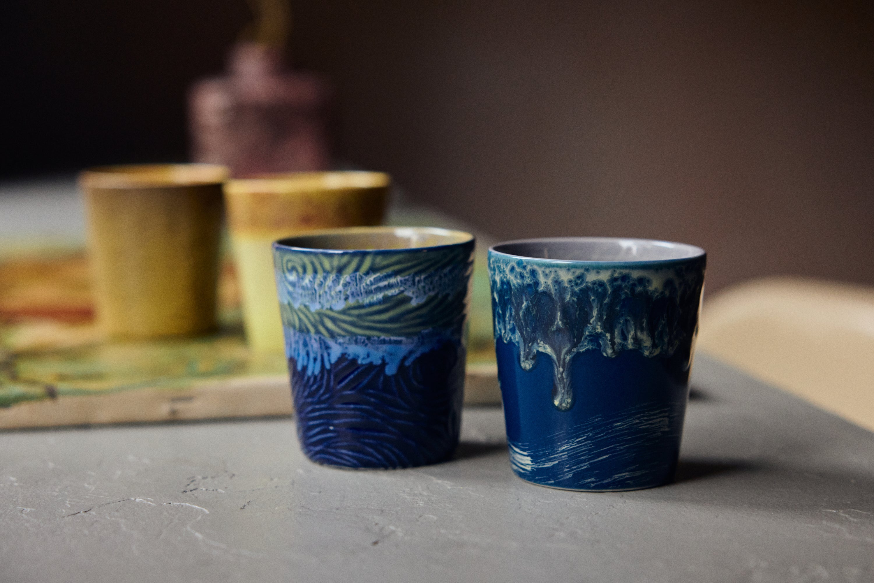 HK Living   70s Ceramics Coffee Mugs Starry Night Van Gogh / set van 2 - Oosterlinck Home
