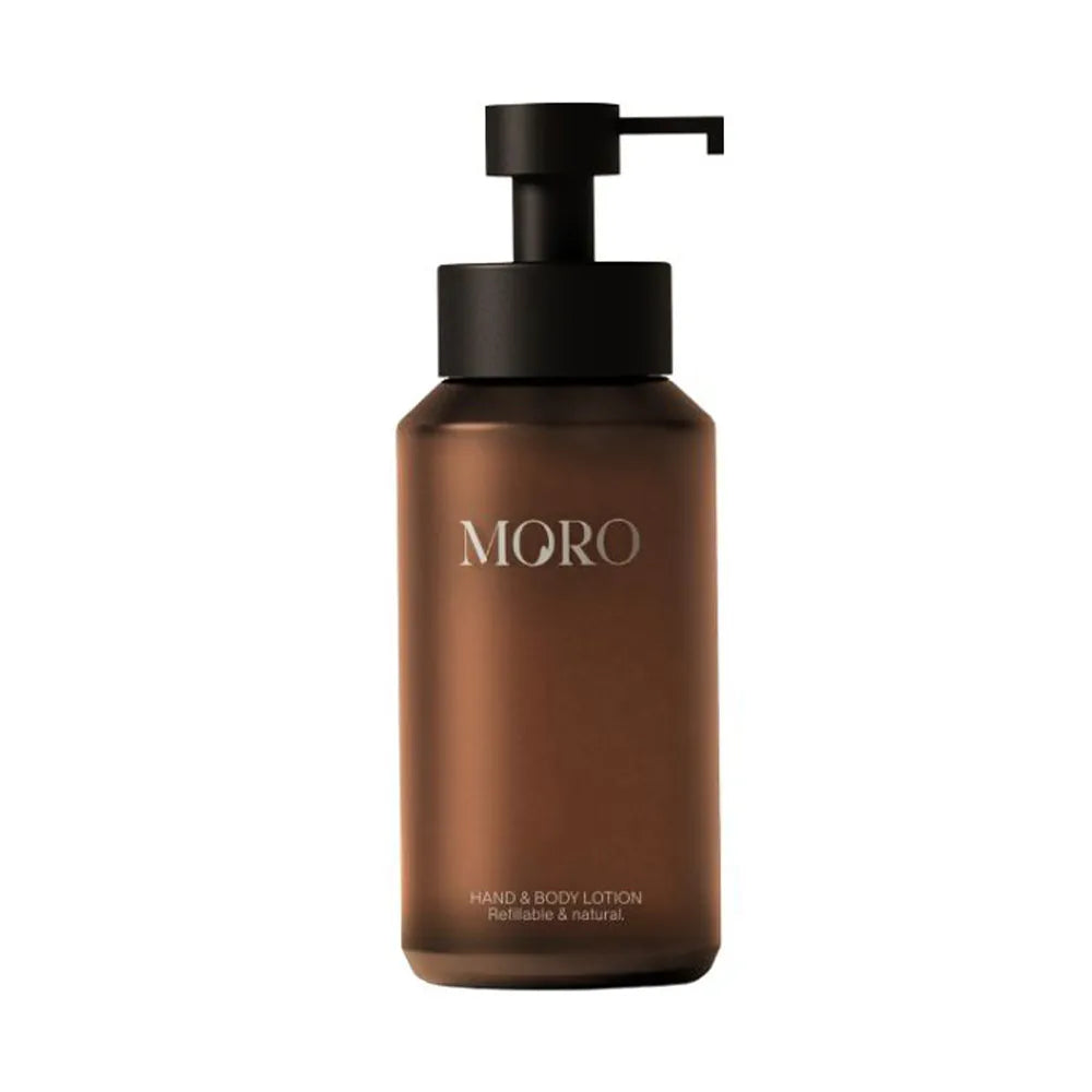 Moro hand- en bodylotion met rozemarijn en cedergeur in een verzorgende fles