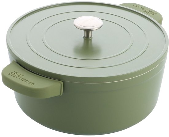 Dagelijkse Kost Proline stoofpoot 26cm in matcha groen, grote kookpot voor stoofgerechten, met stevige handgreep en glazen deksel.