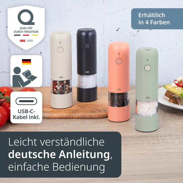 ADE  Elektrische mini-kruidenmolen (peper/zout/kruiden)