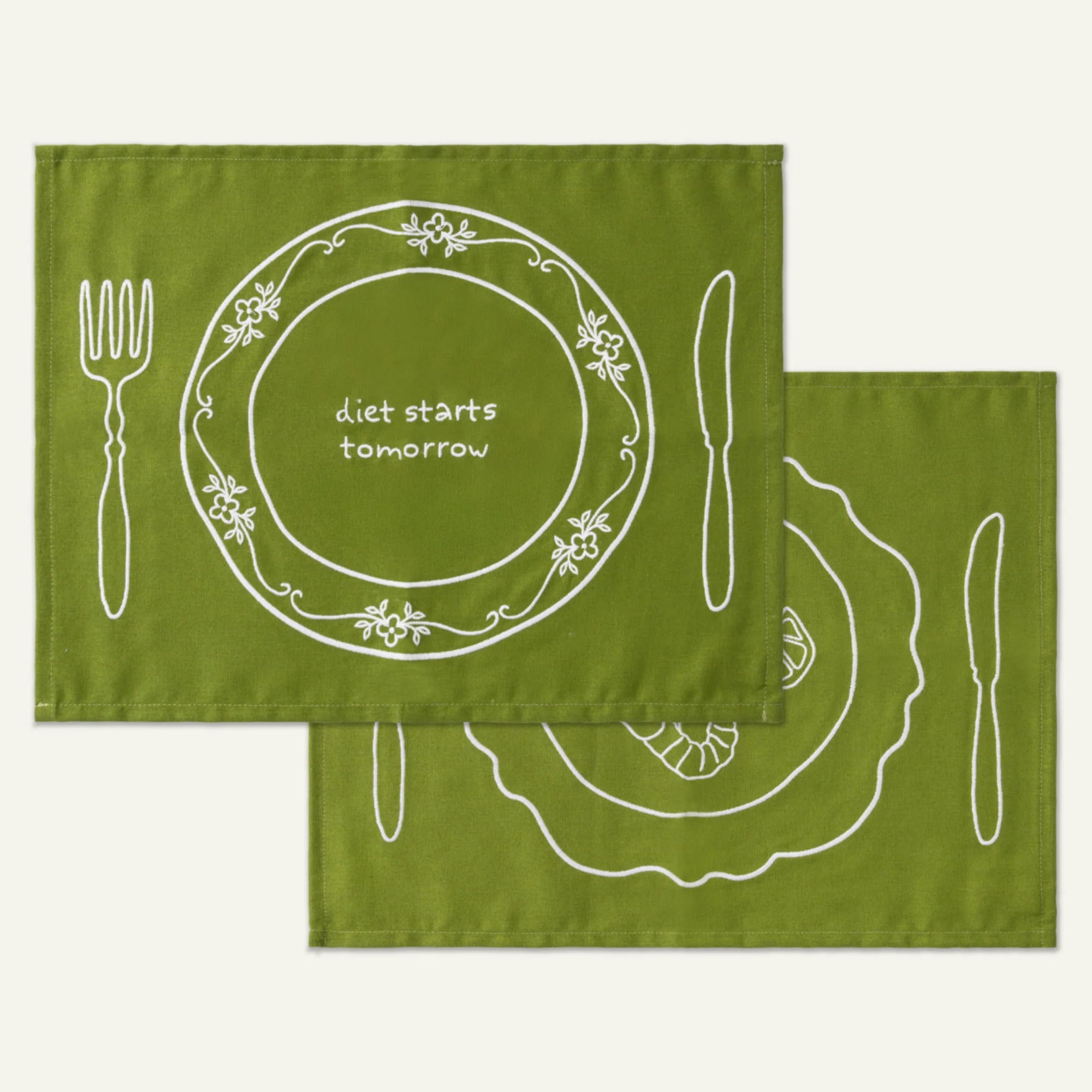Kulu Club   Linnen placemats  Diet starts tomorrow / set van 2