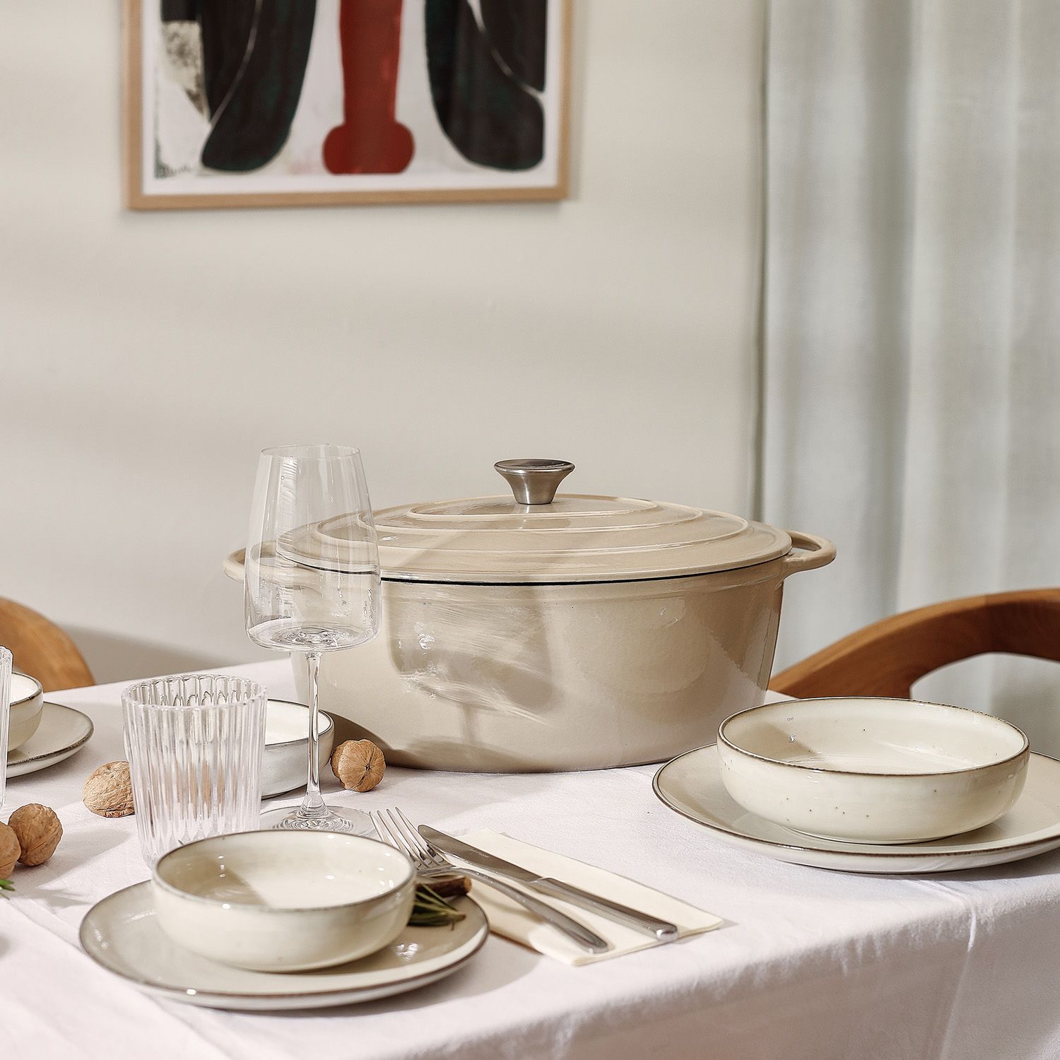 Salt&Pepper Ferno gietijzer stoofpot ovaal 41cm beige