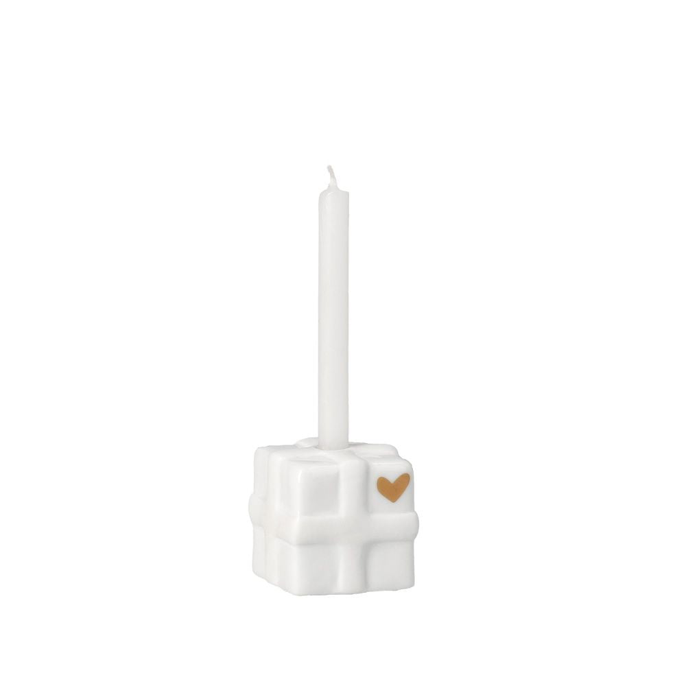 Räder kandelaartje met hartvormige kaars, decoratief waxinelichtje in een sfeervolle kaarsenhouder.