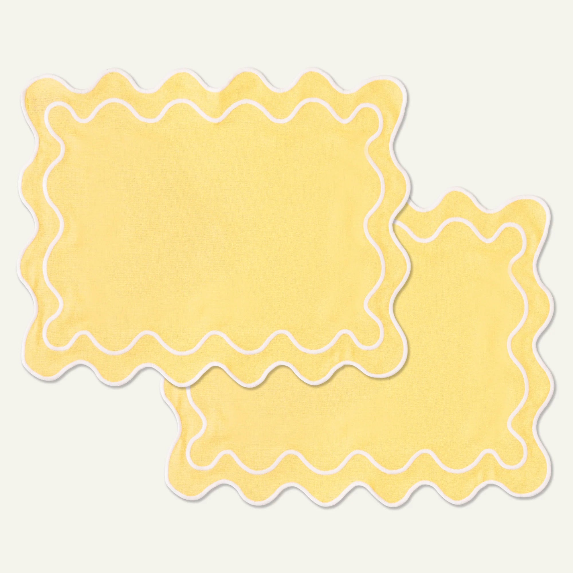 Kulu Club   Linnen placemats wavy geel-wit / set van 2