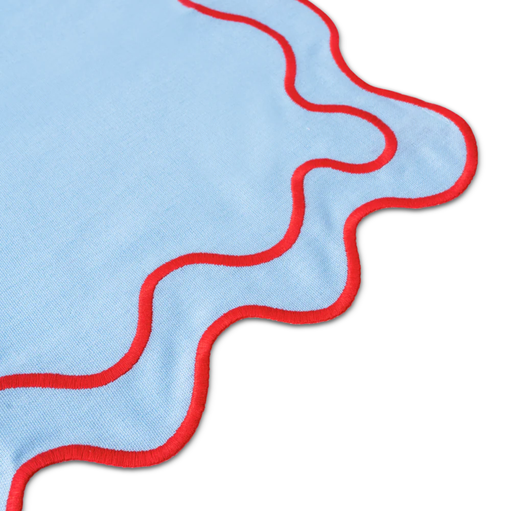 Kulu Club   Linnen placemats wavy blauw / rood - set van 2