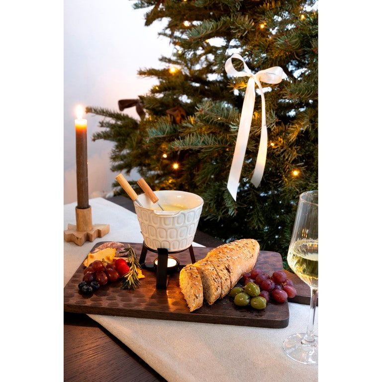 Jens Living fondueset met zwarte bakpan en accessoires voor koken, grillen en wokken, geschikt voor gezellige maaltijden.