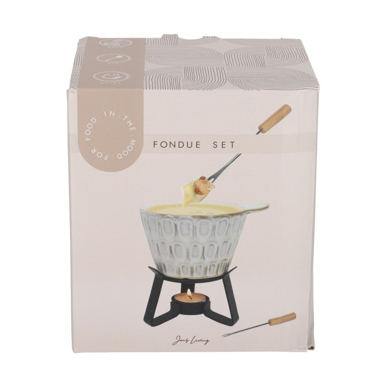 Jens Living fondueset met bakpannen, wok en grill, inclusief pannen en accessoires voor koken en grillen.
