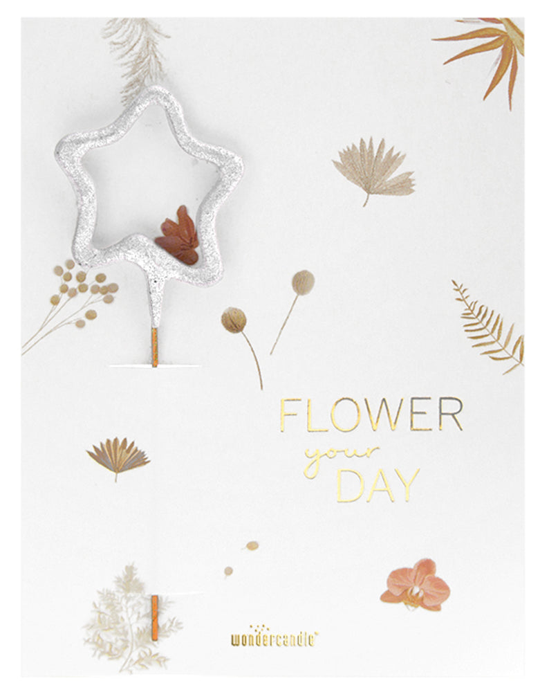 Wondercandle  Kaartje met sparkle Flower your day of Make a wish