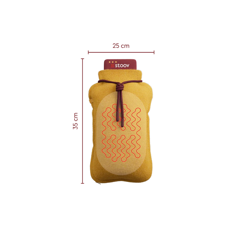 Stoov Homey Flex warmtekussen 25x35cm in zonnig geel, oplaadbaar kussen voor extra comfort en warmte.