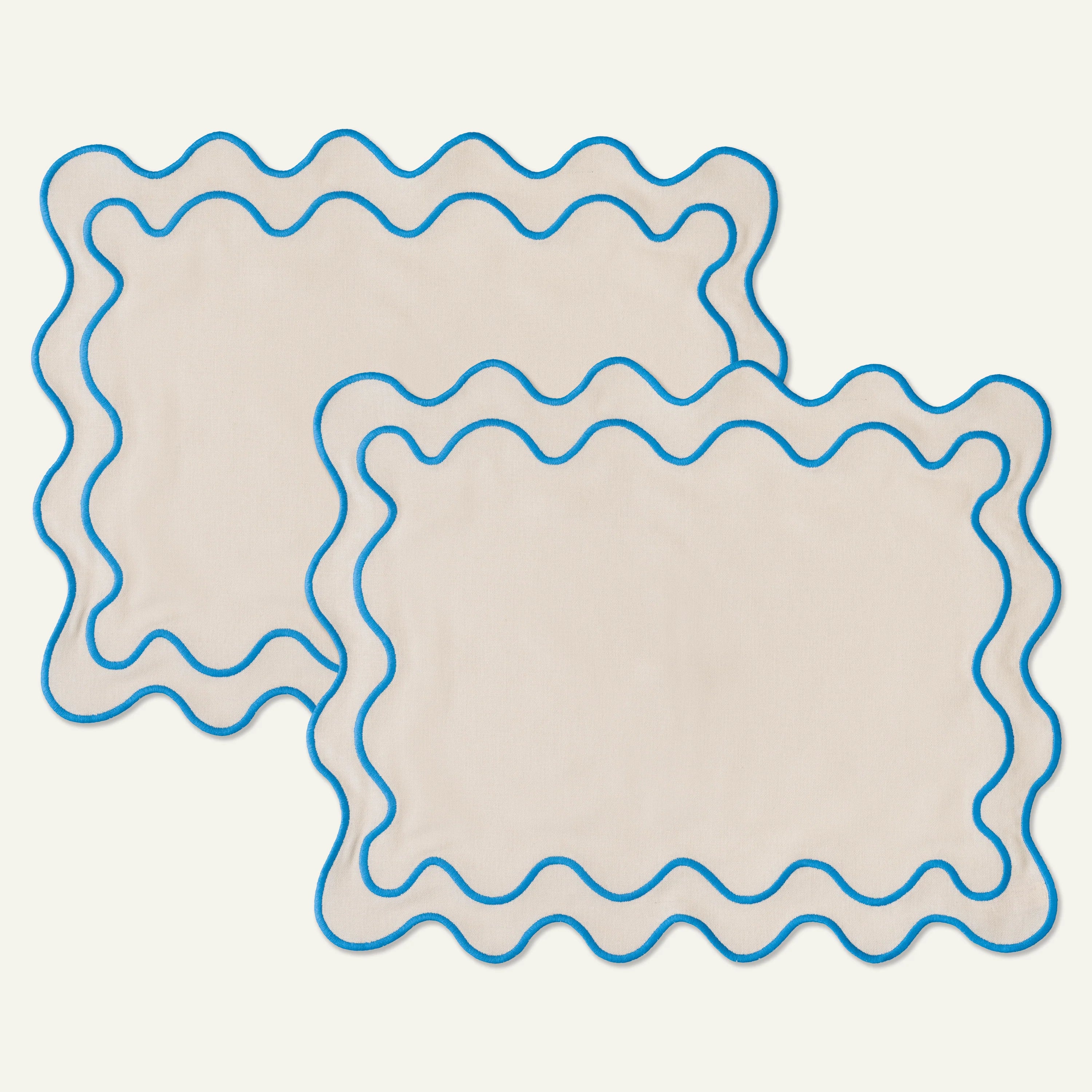 Kulu Club   Linnen placemats wavy beige / blauw - set van 2
