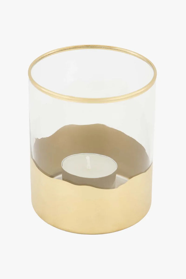 ZUSSS  Waxinelichthouder glas met gouden afwerking - 2 maten