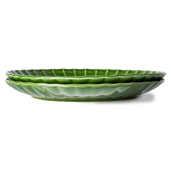 HK Living  The Emeralds: Ceramic dinner plate ribbed green - set van 2 - Oosterlinck