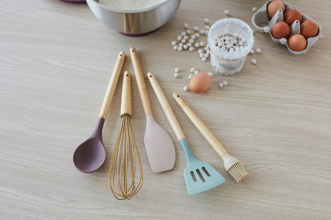 Livwise set keukenhulpjes silicone/hout 5-delig