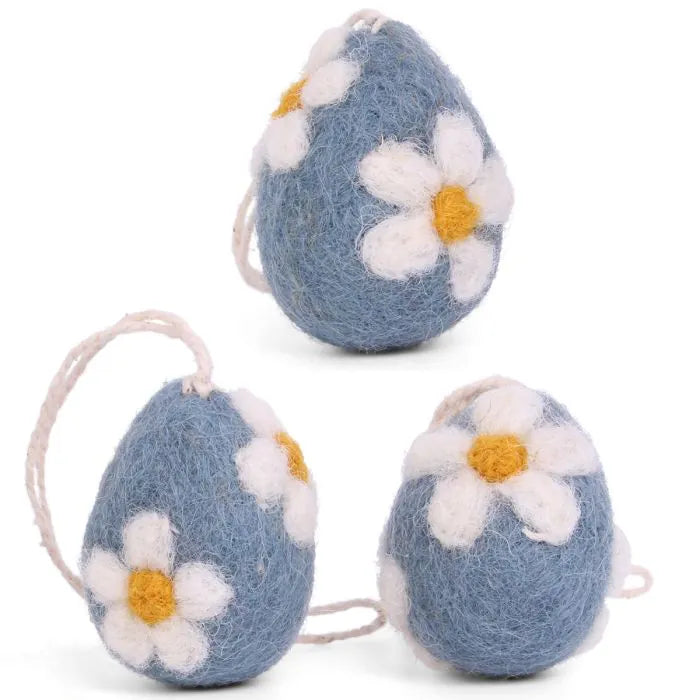 Gry & Sif   Eitjes geborduurd met madeliefje in vilt - set van 3 - Oosterlinck Home