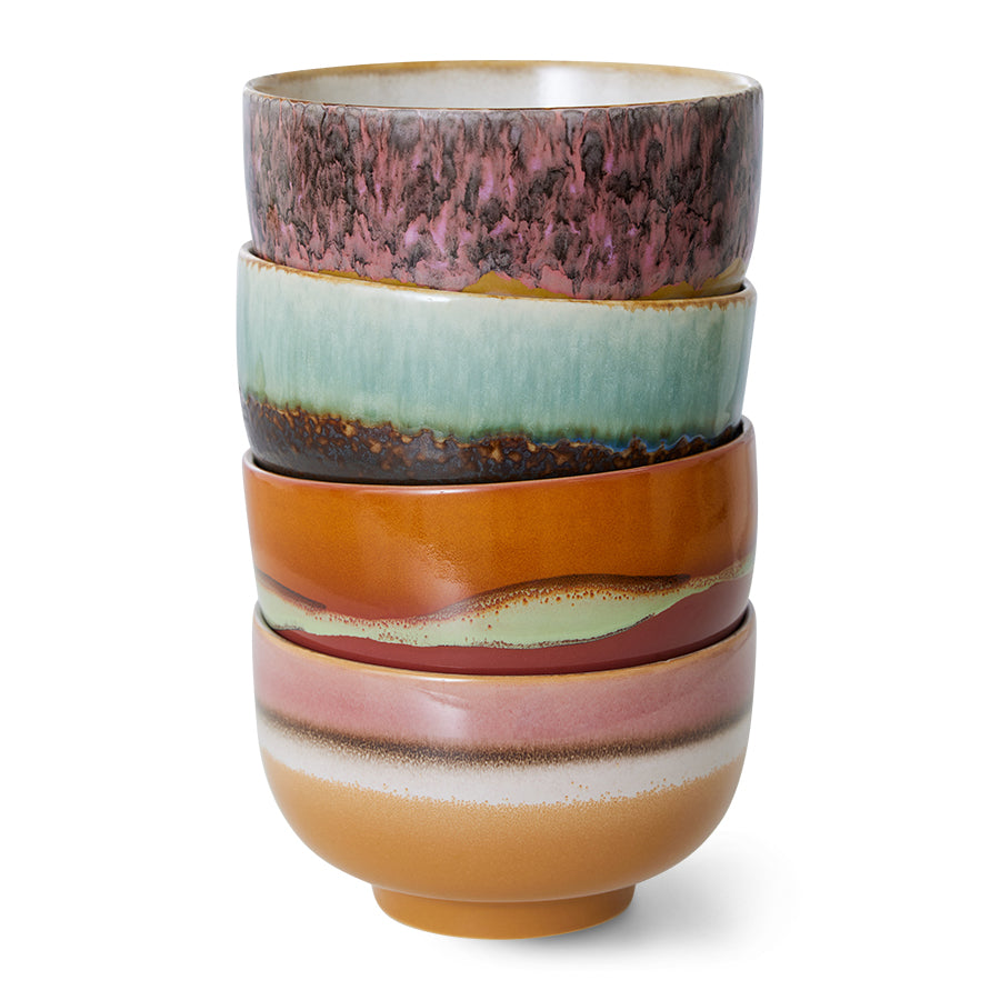 HK Living  70s ceramics: Noodle bowls Geyser / set van 4 - Oosterlinck