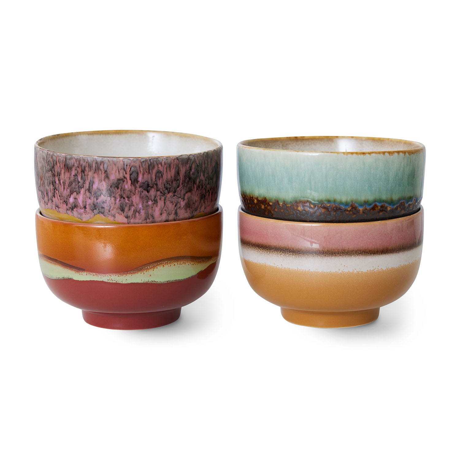 HK Living  70s ceramics: Noodle bowls Geyser / set van 4 - Oosterlinck