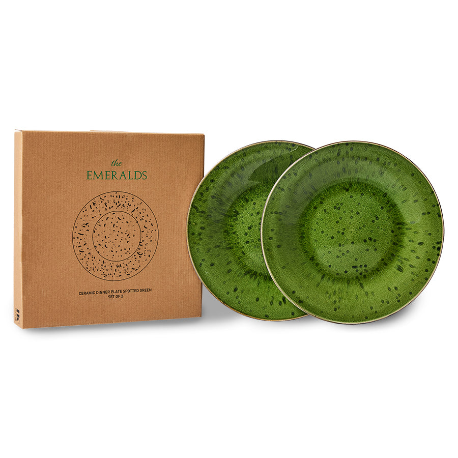 HK Living  The Emeralds: Ceramic dinner plate spotted green - set van 2 - Oosterlinck