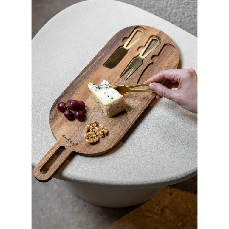 Jens Living  Serveerplank met goudkleurig kaasbestek - Oosterlinck Home