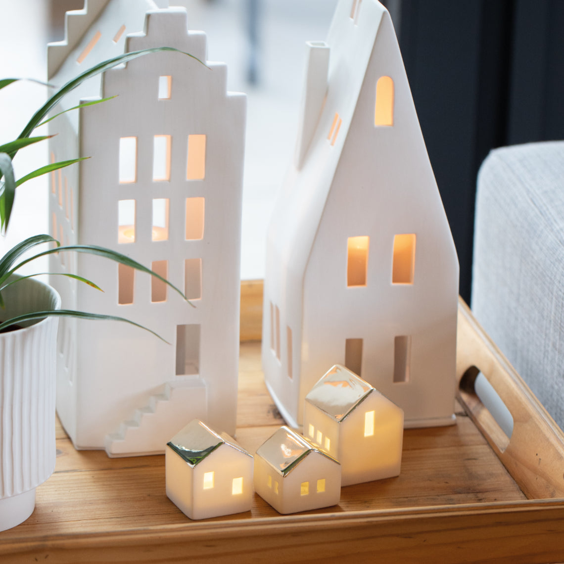 Räder   Porseleinen Led-licht mini huisje