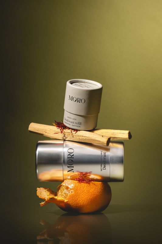 Moro Essentials deodorant met mandarijn en saffraan in chrome starterkit