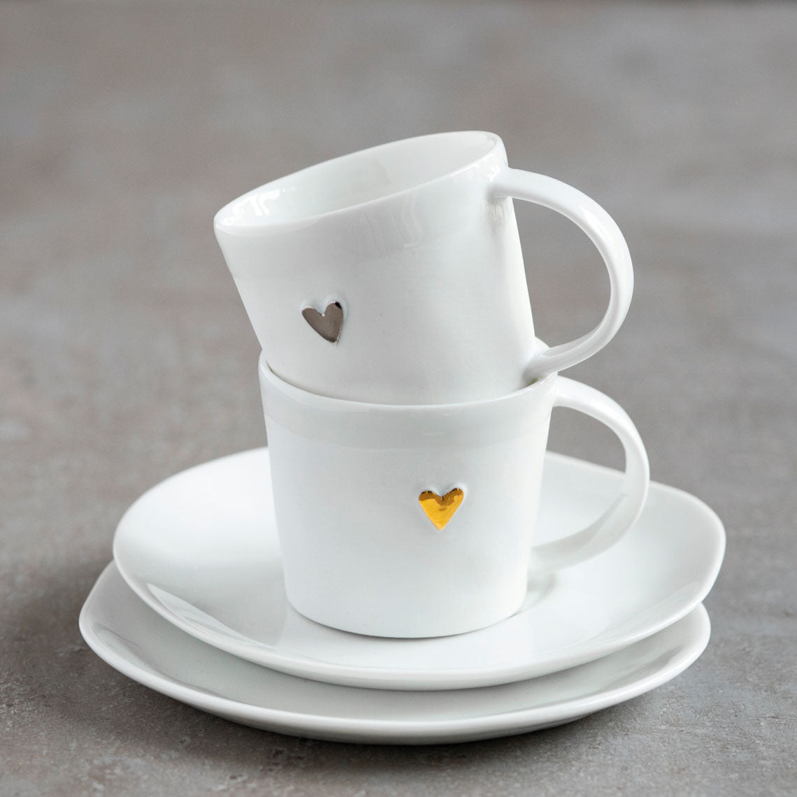 Räder   Espresskop met schotel goud / zilver hart - Oosterlinck Home