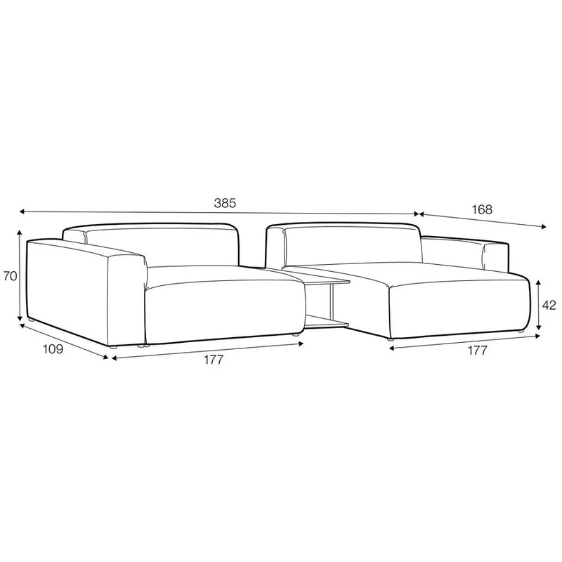 Sits Edda 2.5zit + salontafel + chaise longue 385cm - Oosterlinck