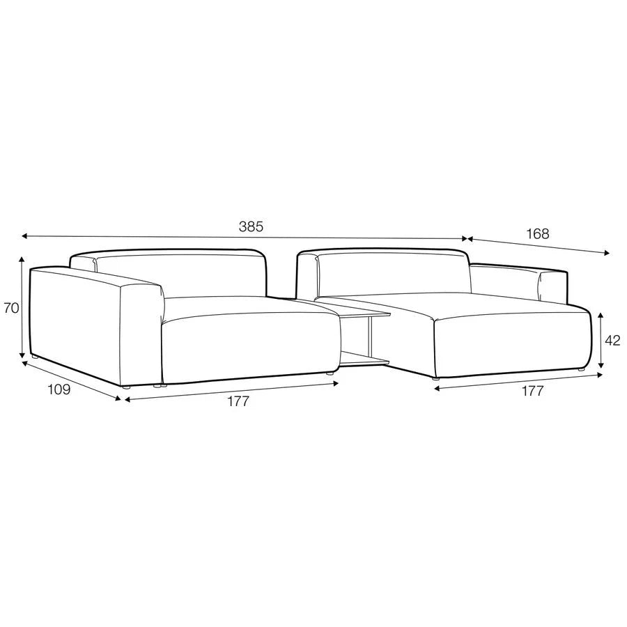 Sits Edda 2.5zit + salontafel + chaise longue 385cm - Oosterlinck