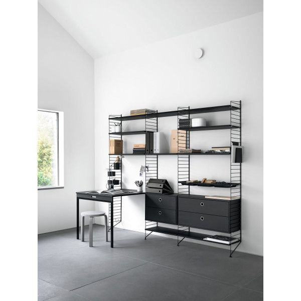 String System hoge kast met tafel bureau medium zwart walnoot - Oosterlinck