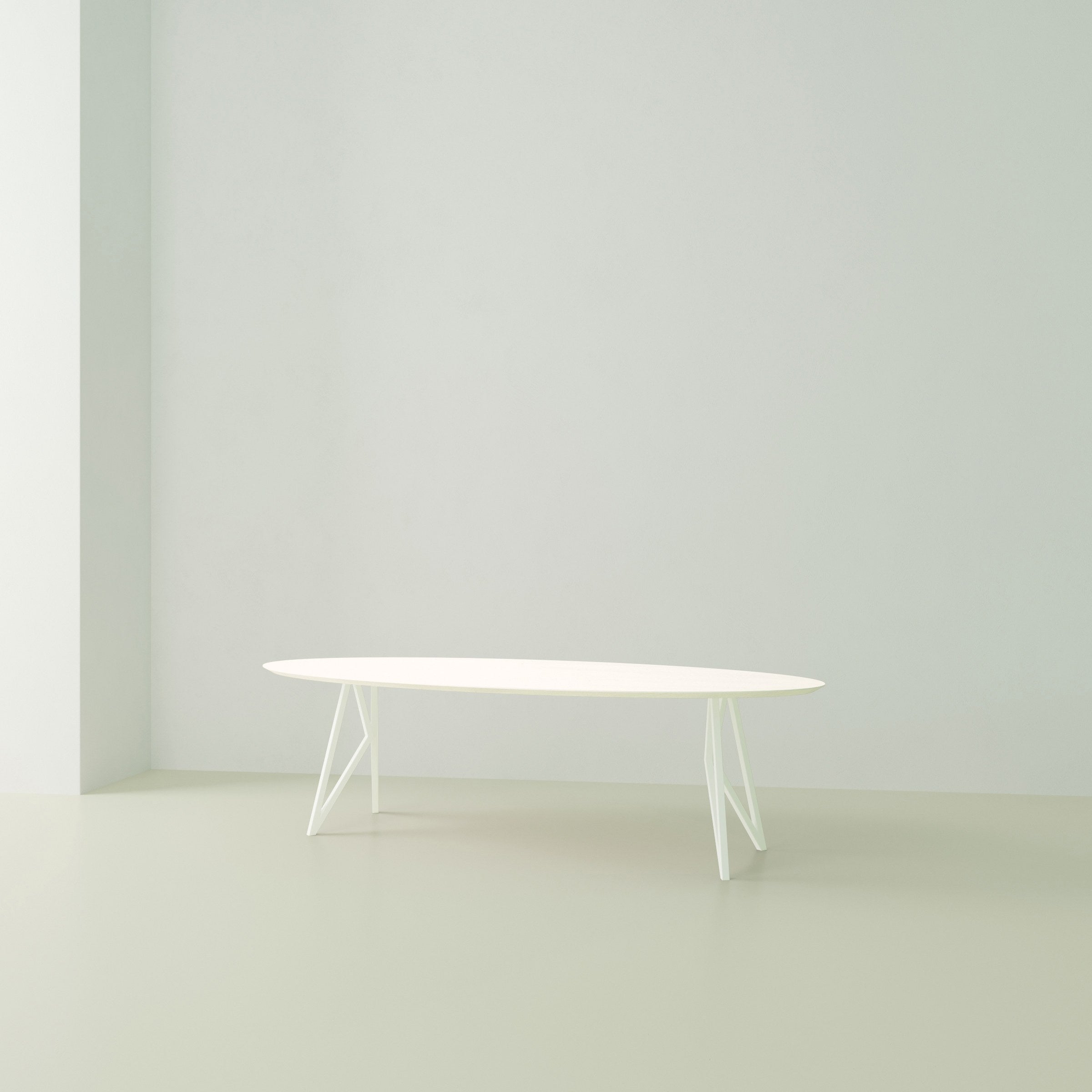 Studio Henk Butterfly tafel ovaal HPL verjongd - wit onderstel - alle formaten - Oosterlinck