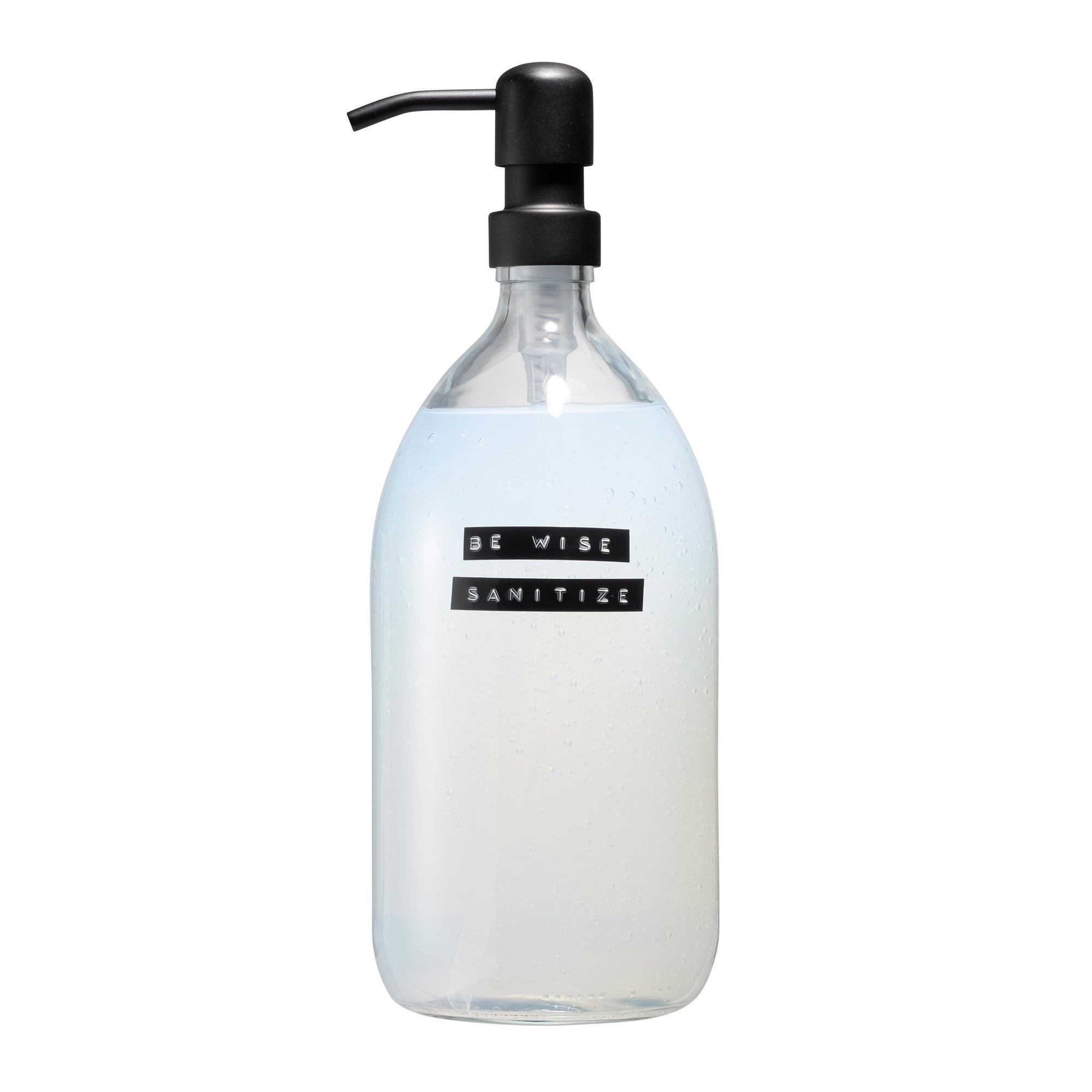 Wellmark Sanitiser helder glas - zwart - 1L 'Be wise sanitise' - Oosterlinck