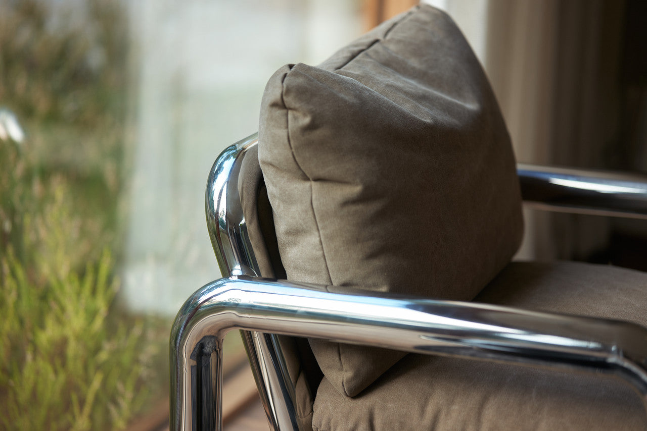 HKLiving CHROME LOUNGE ARMCHAIR, CANVAS BROWN - Oosterlinck