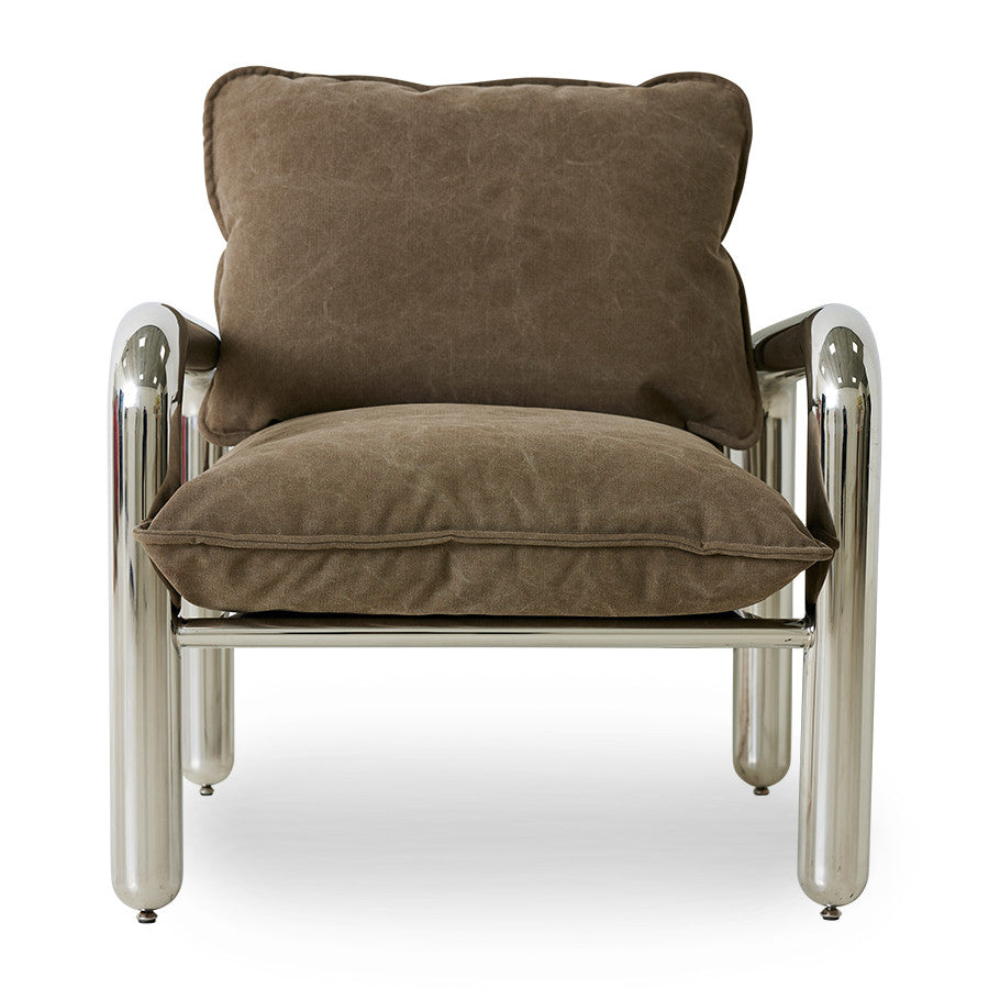HKLiving CHROME LOUNGE ARMCHAIR, CANVAS BROWN - Oosterlinck