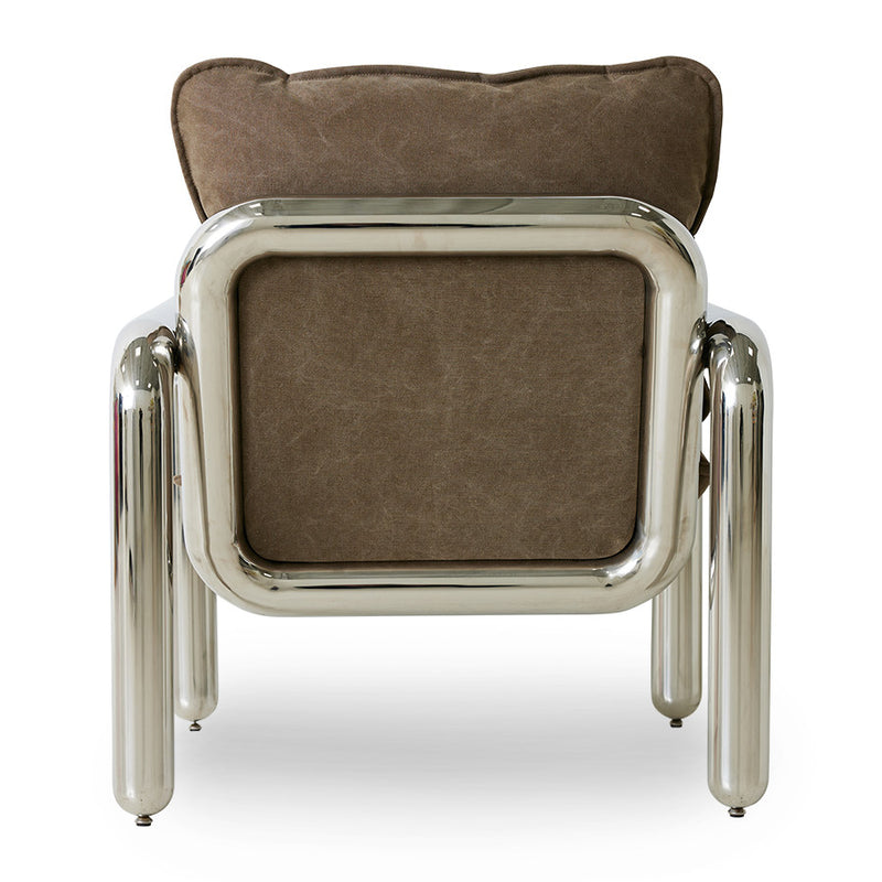 HKLiving CHROME LOUNGE ARMCHAIR, CANVAS BROWN - Oosterlinck