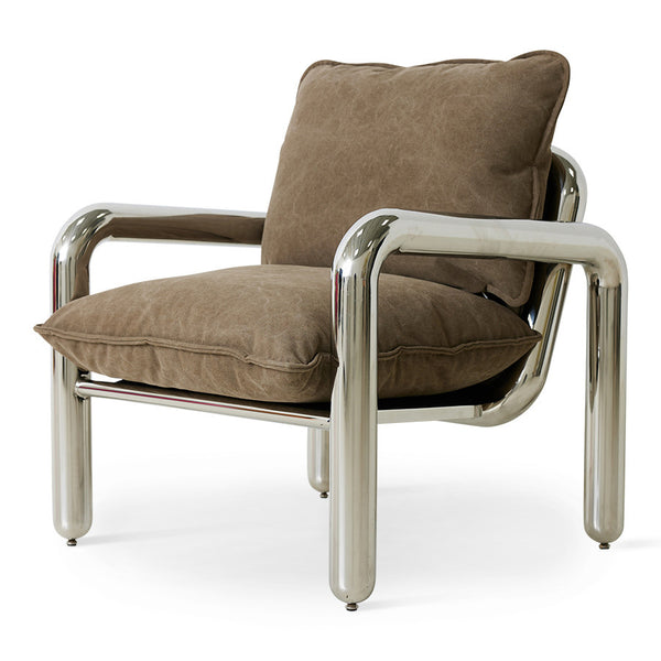 HKLiving CHROME LOUNGE ARMCHAIR, CANVAS BROWN - Oosterlinck