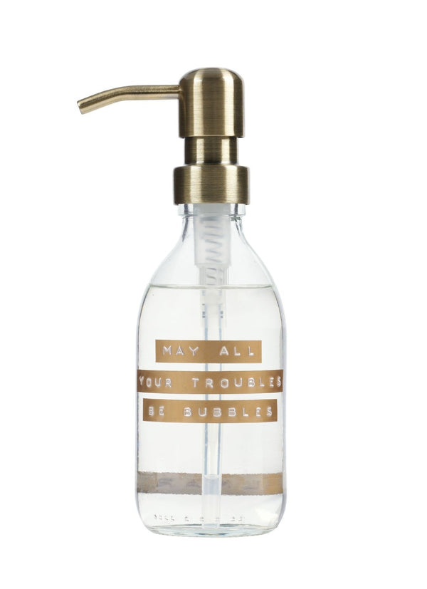 Wellmark Handzeep 250ml BRONZE Transparant Glas 'MAY ALL YOUR TROUBLES BE BUBBLES' - Oosterlinck