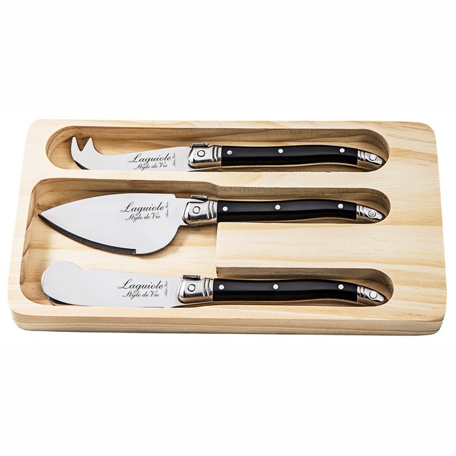 Laguiole Premium Line Kaasmessenset 3-delig zwart - Oosterlinck